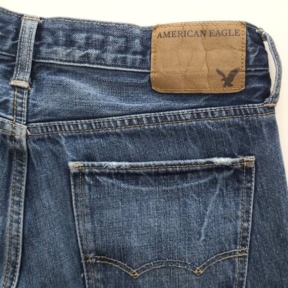 American Eagle Men's Slim Jeans Dark Blue Denim Fade 100% Cotton Size 30 X 34 - Picture 3 of 14